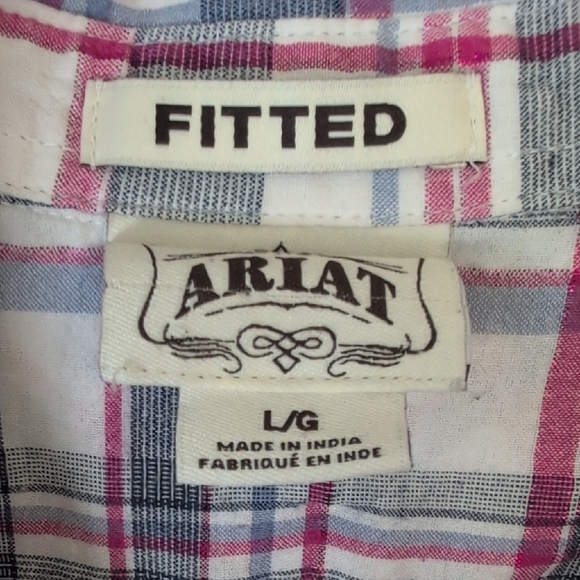 Ariat Women's Plaid Button-Down Shirt - Pink and Gray Embroided Back - Picture 2 of 11